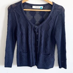 Anthropologie sparrow navy blue open knit 3/4 cardigan sweater size medium